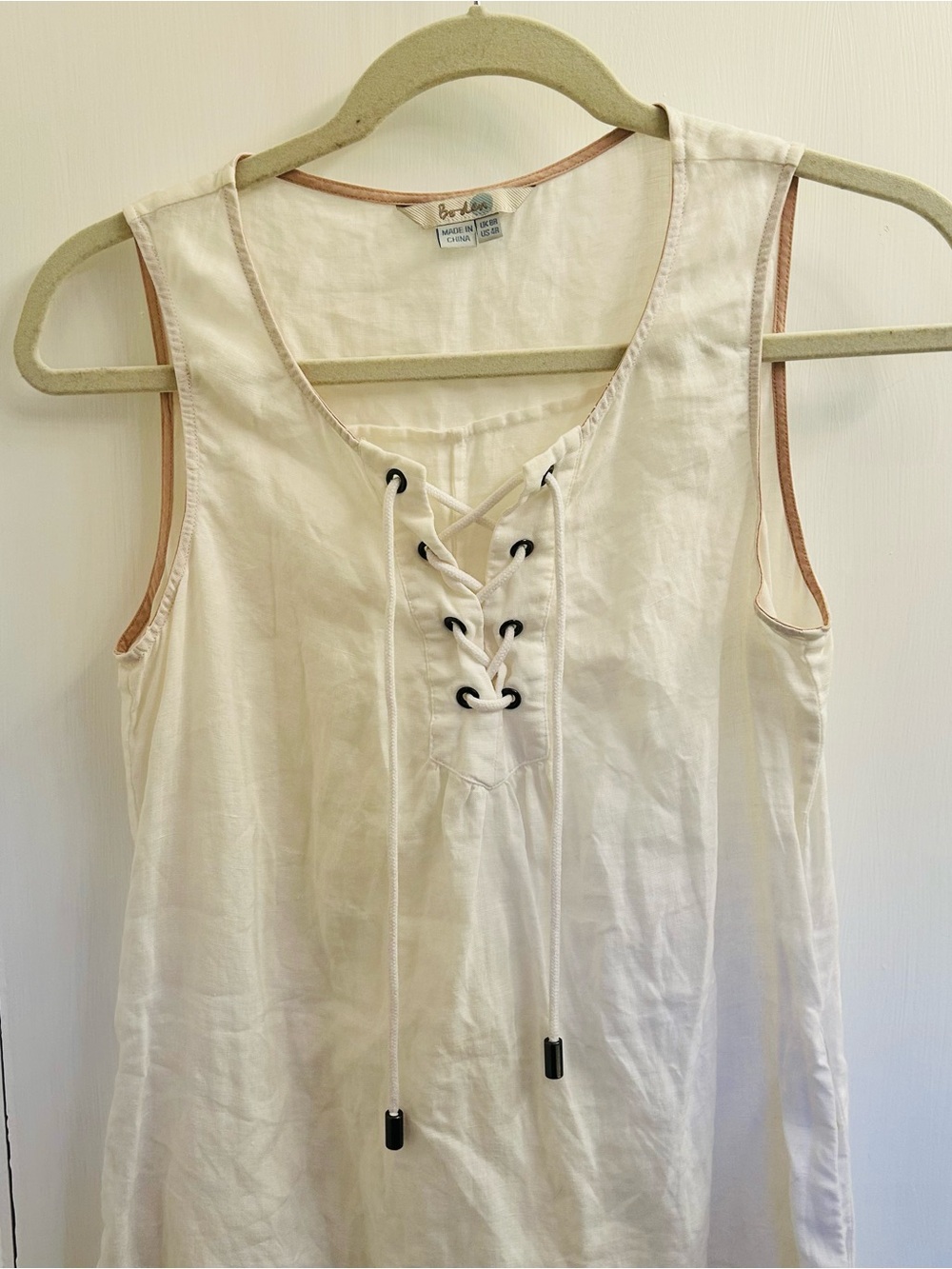 Share Boden 100% Linen White Dress Sleeveless Short Lace-Up Beach Womens US 4 - Picture 2 of 6